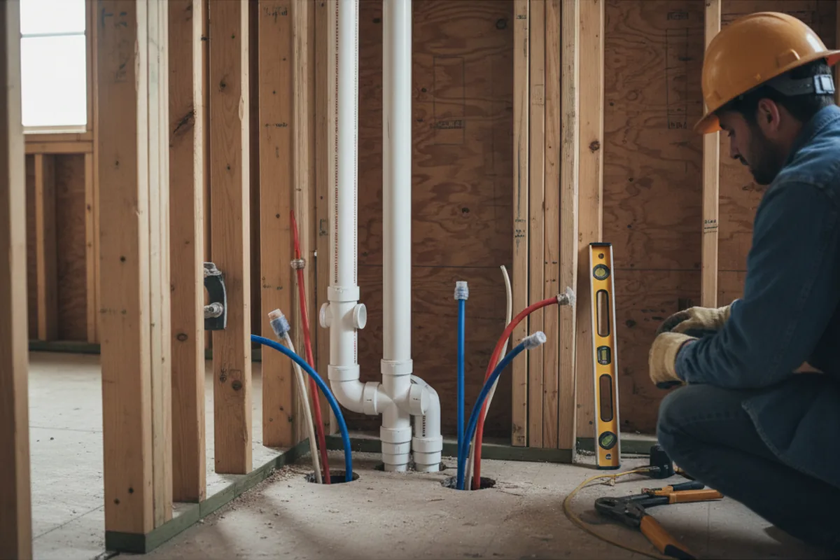 Drain and supply rough-in during Leak Detection in Guin